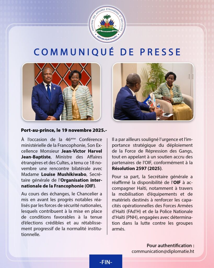Haïti et l’OIF renforcent leur coopération pour la sécurité et la transition institutionnelle