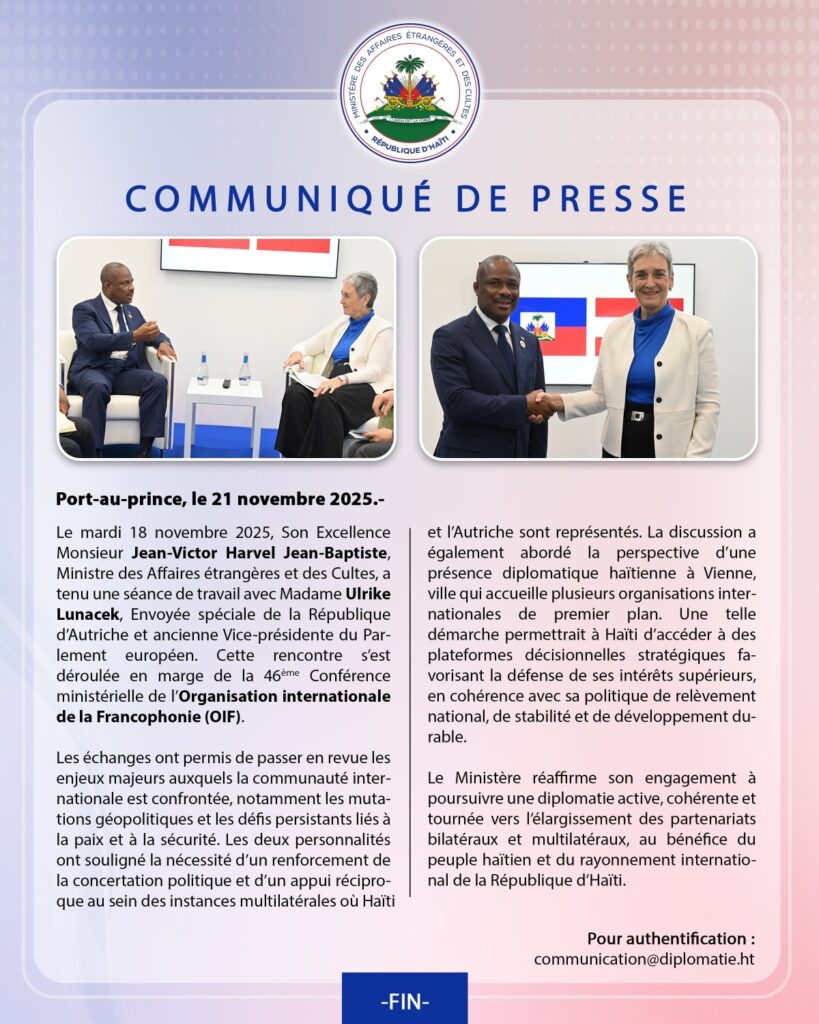 Haïti envisage une présence diplomatique à Vienne après une rencontre avec l’Autriche