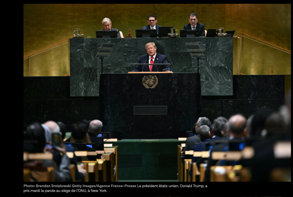 Screenshot 2026 09 23 at 23 23 19 Un Donald Trump moins acrimonieux a defendu son nationalisme a la tribune de lONU restant sourd aux appels a la cooperation internationale Le Devoir